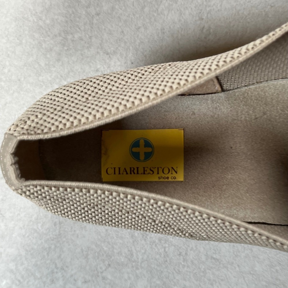 Charleston Shoe Co. Cape Low Pumps Women 10 Taupe Woven Knit Square Toe Comfort - Picture 6 of 14